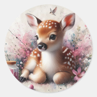 Cute baby deer classic round sticker