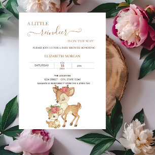 Cute Baby Deer Flowers Baby Shower Invitation