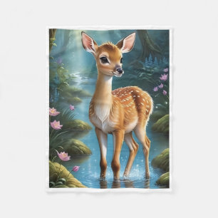Cute Baby Deer in Enchanted Forest Throw Blanket