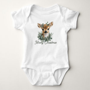 Cute Baby Deer Merry Christmas – Watercolor Fawn  Bodysuit