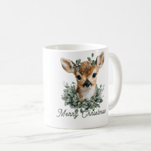 Cute Baby Deer Merry Christmas – Watercolor Fawn  Coffee Mug