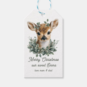 Cute Baby Deer Merry Christmas – Watercolor Fawn Gift Tags