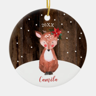 Cute Baby Deer Personalised Baby's First Christmas Ceramic Tree Decoration