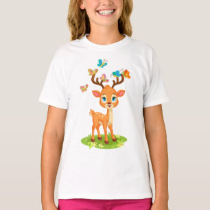 Cute Baby Deer Playing with Butterfles-47568 T-Shirt