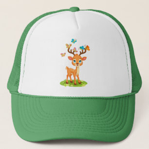 Cute Baby Deer Playing with Butterflies-23475 Trucker Hat