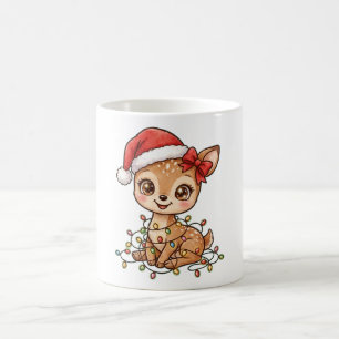 Cute Baby Deer Santa Hat Christmas Lights Mug