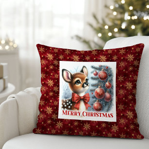 Cute Baby Deer Snowy Forest Kids Gift Christmas Cushion