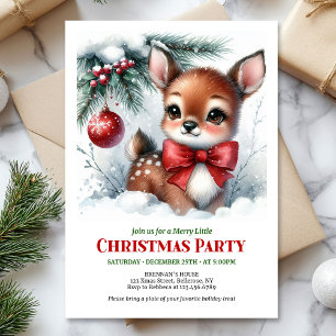 Cute baby deer watercolor Christmas kids invite 