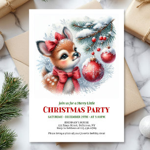 Cute baby deer watercolor Christmas kids invites