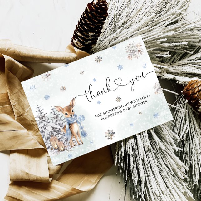 Cute Baby Deer Winter Baby Shower Thank You Card (Creator Uploaded)