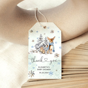 Cute Baby Deer Winter Blue Baby Gift Tags