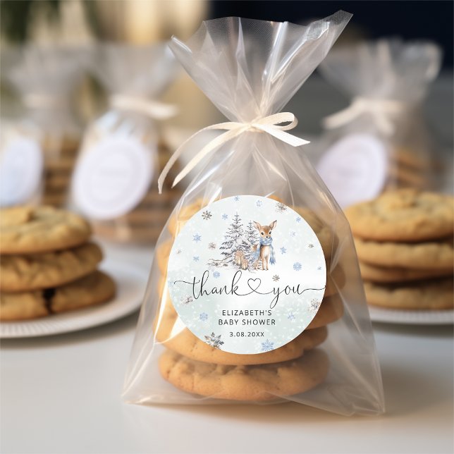 Cute Baby Deer Winter Blue Classic Round Sticker (Creator Uploaded)