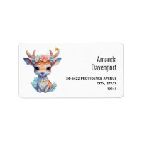 Cute Baby Deer with Antlers and Flowers Address