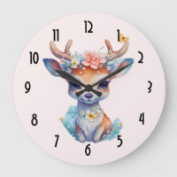 Cute Baby Deer with Antlers and Flowers