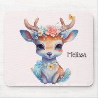 Cute Baby Deer with Antlers and Flowers
