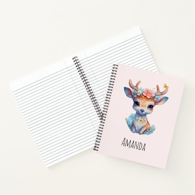 Cute Baby Deer with Antlers and Flowers Notebook (Inside)