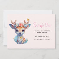 Cute Baby Deer with Antlers and Flowers