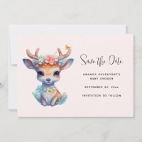 Cute Baby Deer with Antlers and Flowers