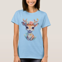 Cute Baby Deer with Antlers and Flowers