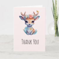 Cute Baby Deer with Antlers and Flowers Thank You