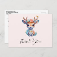 Cute Baby Deer with Antlers and Flowers Thank You