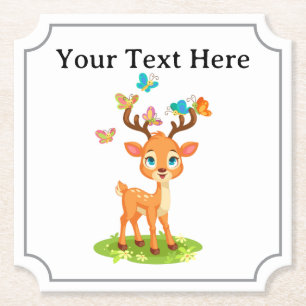 Cute Baby Deer with Butterflies-47568 Paper Coaster