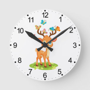 Cute Baby Deer with Butterflies-47568 Round Clock