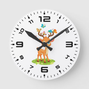 Cute Baby Deer with Butterflies-47568 Round Clock