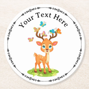 Cute Baby Deer with Butterflies-47568 Round Paper Coaster