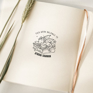 Cute Baby Dino Bookplate Rubber Stamp