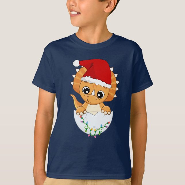 Cute Baby Dino Christmas T-Shirt (Front)