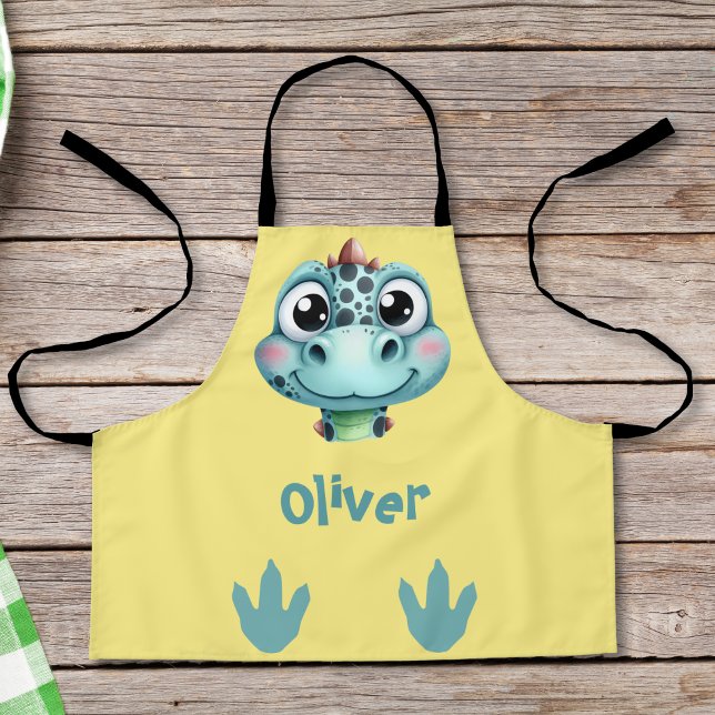 Cute Baby Dino Face and Footprints Apron (Creator Uploaded)