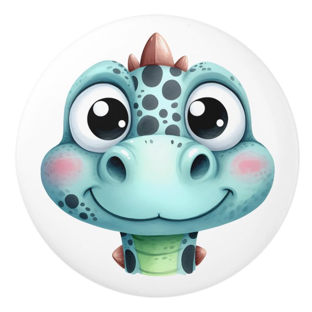 Cute Baby Dino Face Ceramic Knob (Front)