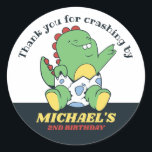 Cute Baby Dinosaur and Egg Kids Birthday Party Classic Round Sticker<br><div class="desc">Cute party favours for kids,  boys or girls who love dinosaurs and t-rex. Perfect for kids birthday party,  party favours and thank you label. You can also customise the text for baby shower or other occasion and party.</div>