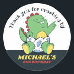 Cute Baby Dinosaur and Egg Kids Birthday Party Classic Round Sticker<br><div class="desc">Cute party favours for kids,  boys or girls who love dinosaurs and t-rex. Perfect for kids birthday party,  party favours and thank you label. You can also customise the text for baby shower or other occasion and party.</div>