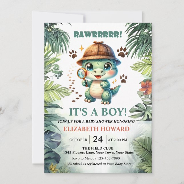 Cute Baby Dinosaur Baby Shower Invitation (Front)