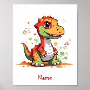 Cute Baby Dinosaur Custom Name Poster