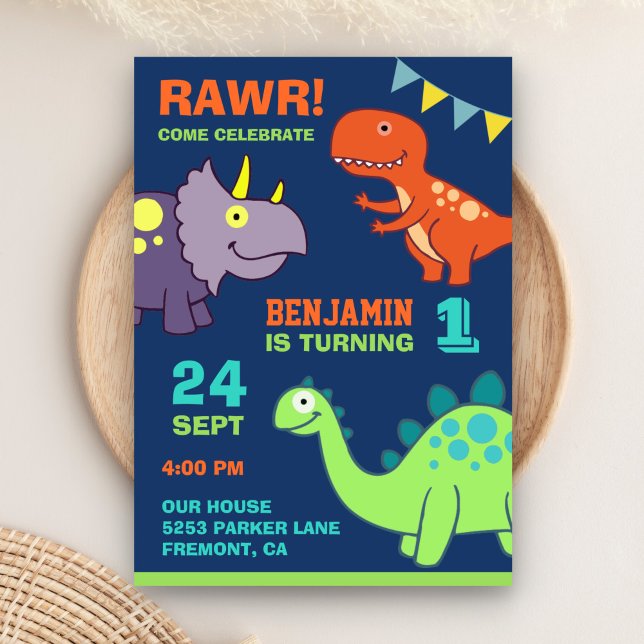 Cute Baby Dinosaur First Birthday Party Invitation (Creator Uploaded)