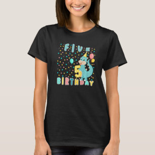 Cute Baby Dinosaur Five Years Happy Birthday 5th B T-Shirt