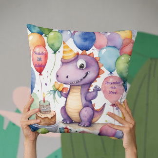 Cute Baby Dinosaur Girls Personalised Birthday Cushion