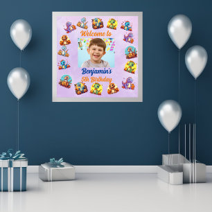 Cute Baby Dinosaur Halloween Birthday Photo Poster
