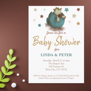 Cute Baby Dinosaur Hatching Neutral Baby Shower Invitation