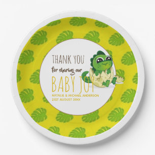 Cute Baby Dinosaur Hatching Shower Party Jurassic Paper Plate