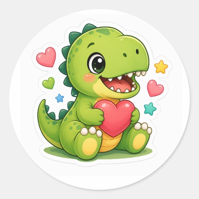Cute Baby Dinosaur Heart Sticker (Front)