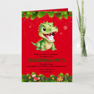 Cute baby Dinosaur holding snowman Christmas party Foil Greeting Card