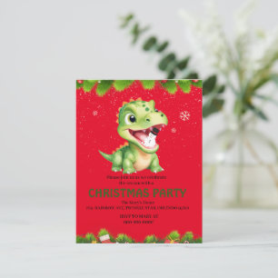 Cute baby Dinosaur holding snowman Christmas party Holiday Card