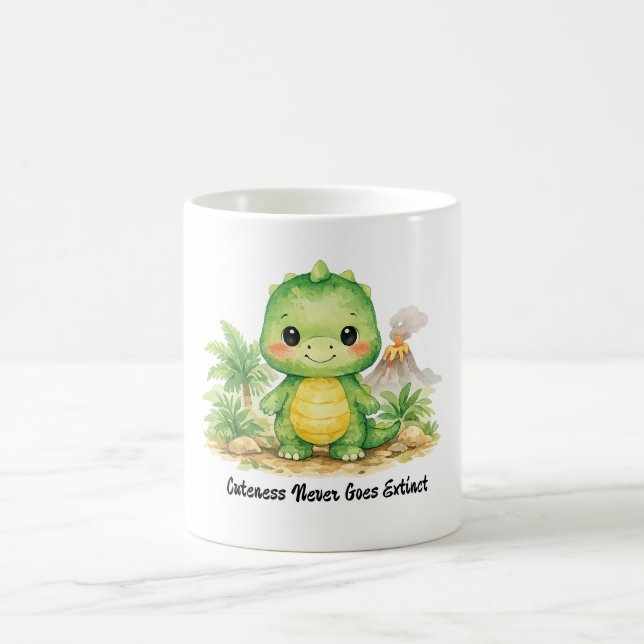Cute Baby Dinosaur in a Prehistoric Paradise Coffee Mug (Center)