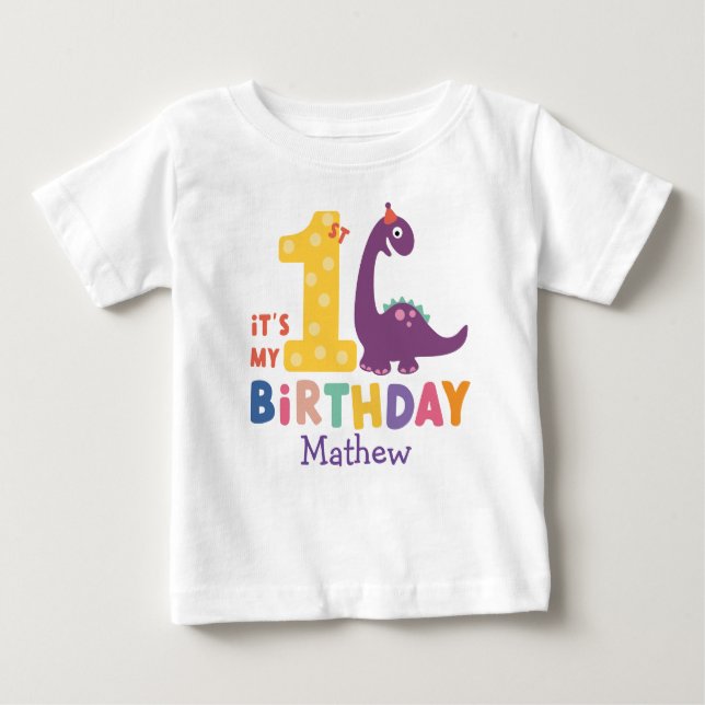 Cute Baby Dinosaur It's My 1st Birthday T-Shirt (Front)