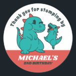 Cute Baby Dinosaur Kids Birthday Party Baby Shower Classic Round Sticker<br><div class="desc">Cute party favours for kids,  boys or girls who love dinosaurs and t-rex. Perfect for kids birthday party,  party favours and thank you label. You can also customise the text for baby shower or other occasion and party.</div>