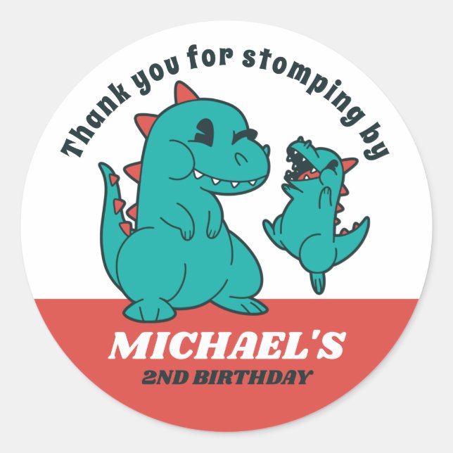 Cute Baby Dinosaur Kids Birthday Party Baby Shower Classic Round Sticker (Front)